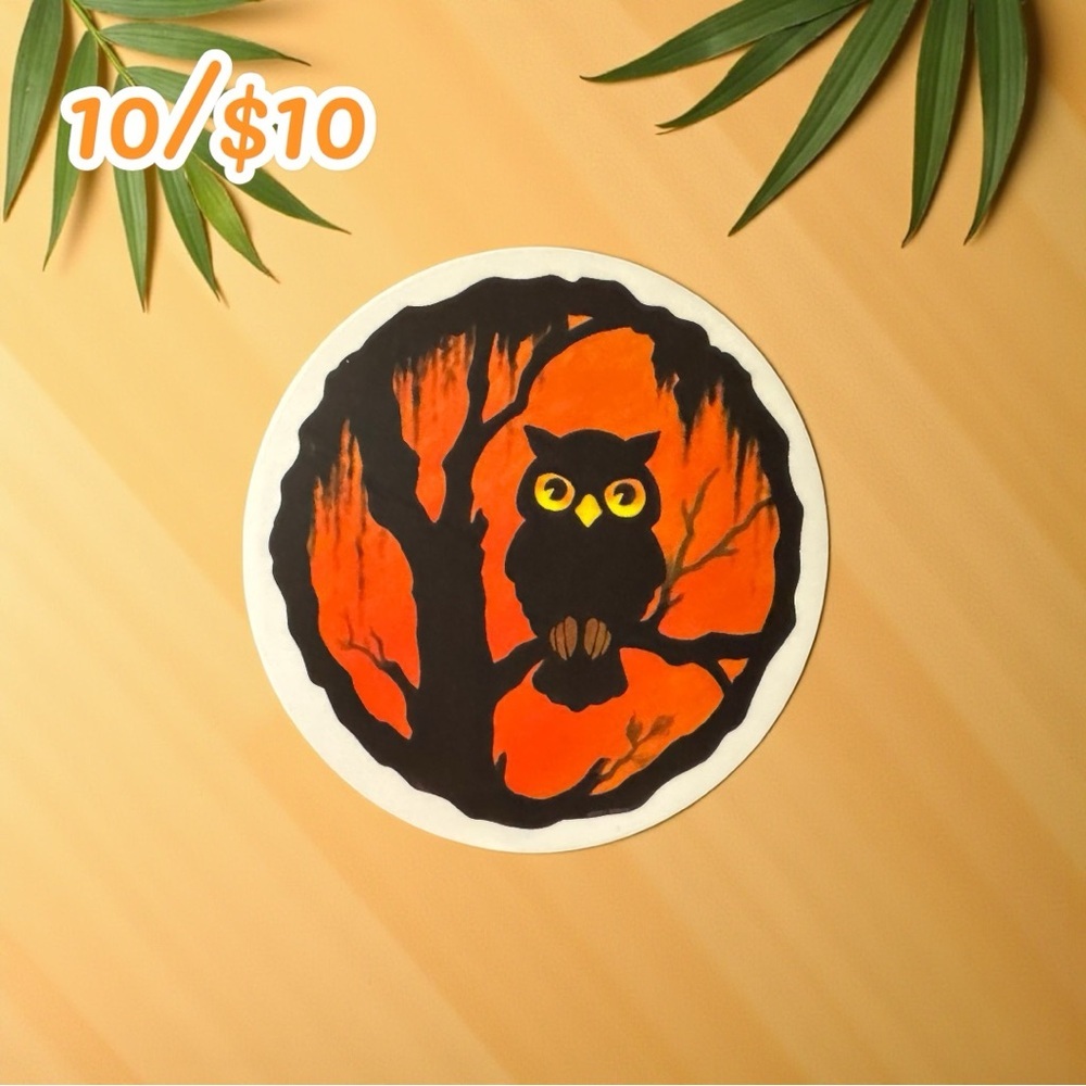 Vintage Halloween Owl Sticker – Matte Finish 🎃🦉